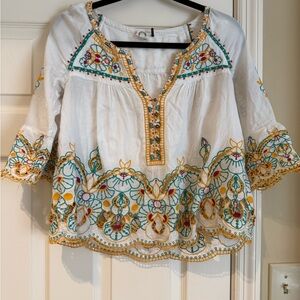 Anthropologie Embroidered White Boho Top